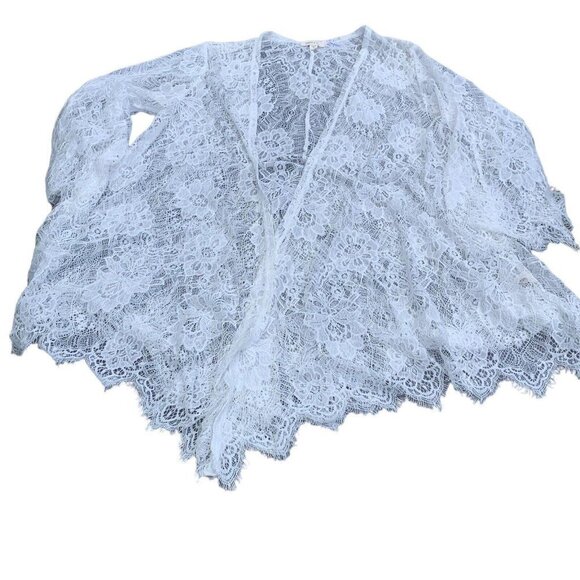 Paper + Tee Women's White Lace Cover Up Duster Size L - Picture 1 of 6